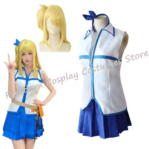 Anime FAIRY TAIL Lucy Heartfilia Cosplay Costume wig Top skirt Hairpin Set Halloween Makeup Party fo