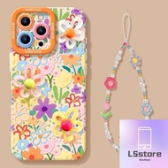 UNcolorPinkMix Casing Painting Cute Floral 3D DIY Doll Bracelet Case Compatible for IPhone 13 15 16 