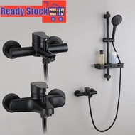 Black Shower set with Storage Rack ​2-Way Shower Faucet Tap Stainless Steel 304 Adjutable Sliding Bar Shower Head