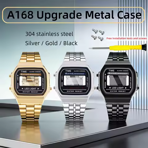 A168 Modified Metal Case for Casio A-168 Stainless Steel 304L Bezel Silver/Gold/Black A168 Mod Kit S