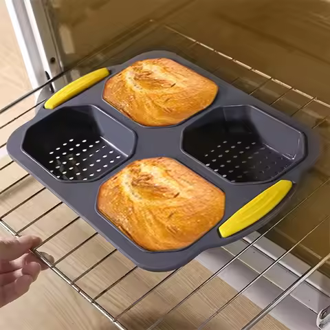 Baking Mould Restaurant Hamburger Bun Silicone Mold Foldable Reusable Bread Pan Heat Resistance DIY 