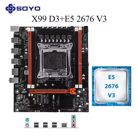 SOYO X99 D3 Gaming Motherboard Set With Intel LGA2011-3 E5 2676 V3 CPU DDR3 Computer components Pcle