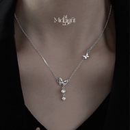Celestine Flutter Delicate Dewdrop Graceful Ethereal Butterfly Drop Necklace - Silver