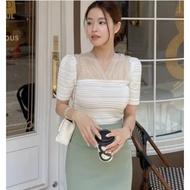 Chemise Women's Short Sleeve T-Shirt Lace-Up Neck Summer Fashion Plain Color Korean Style U341