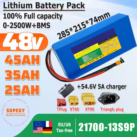 New 48V 45Ah 35Ah 25Ah 15Ah lithium-ion battery pack built-in BMS 21700 0-2500W high-power electric 