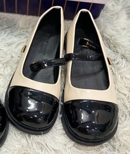 Giày búp bê nữ mũi tròn đen bóng  [ GIÁ SỐC  ] Giày bệt nữ đế bằng cute 2 màu đen-kem hotrend phong 