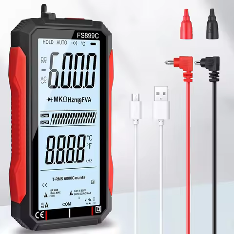 6000 Counts Smart True RMS Digital Multimeter 4.8" Large Screen AutoRanging Capacitance Ohm Hz Diode