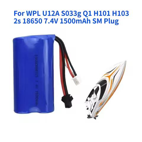 7.4V 1500mAh SM Plug Lipo Battery for WPL U12A S033g Q1 H101 H103 Rc Boats Cars Tanks Parts 2s 18650
