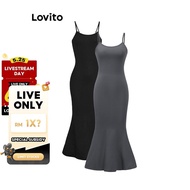 (LIVE STREAM SALE) Lovito Casual Plain Fishtail Adjustable Buckle Slim Fit Women Dress L36AD011 (Mul