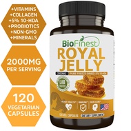 Biofinest Royal Jelly 2000mg - 5% 10-DHA Freeze-dried Bee Supplement Capsule - Immune Vitality Energy Beauty (120caps)