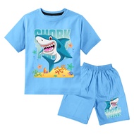 KATUN Boys' shark motif t-shirt set, ages 1-10 years, premium cotton material, DTF screen printing b