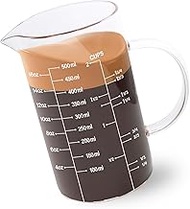 Newness Glass Measuring Cup with Handle, 500 ML (0.5 Liter, 2 Cup) Measuring Cup with Three Scales (