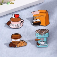 FAMY I Love Coffee Enamel Brooch Coffee Bean Lapel Pins Croissant Coffee Machine Bag Creative Metal 