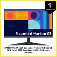 SAMSUNG 27 Inch Essential Monitor S3 S33GC LS27C330GAEXXS IPS Panel AMD FreeSync 100Hz FHD 4ms Monit