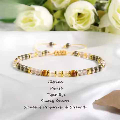 Prosperity bracelet, citrine, smoky quartz, tiger's eye, pyrite multi-stone bracelet