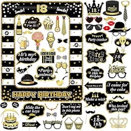 Scettar 53 Pieces 18th Birthday Photo Props, Black Gold Inflatable Picture Frame Photo Props, 18th P