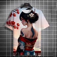3d Men's T-Shirt Printed Anime Goddess Back Tattoo Printed T-Shirt Casual Loose Short-Sleeved T-Shir