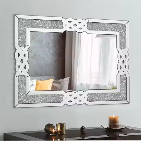LUVODI Wall Decorative Mirror Silver Crystal Crush Glass Mirror for Living Room/Bed/Dining Room/Bath