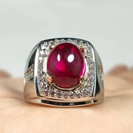 MERAH Men's RING AKIK PERMATA RED SIAM OVAL CHATAM RING SILVER BANGKOK 926 READY TO USE