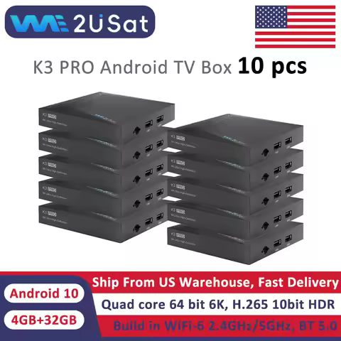 We2uSat K3 Pro TV Box 10-Pack 6K HDR Android 4GB+32GB Quad Core 64bit Build-in WiFi-6 2.4GHz 5GHz H.