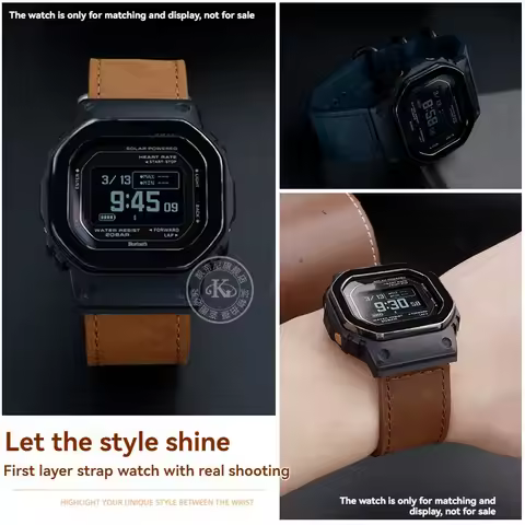 Leather Watch Band Strap + Watchcase for Casio G-SHOCK DW-H5600 mens' Replacement Retro Cowhide Brac