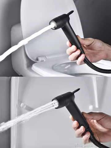 Handheld Bidet Spray Gun Black Double Water Way Shattaf Sprayer BathroomToilet Portable Bidet Faucet