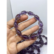 D3849 Natural Crystal/Brazilian Amethyst A Little Contains Ghost Mineral Barrel Bead Gold Hand Brace