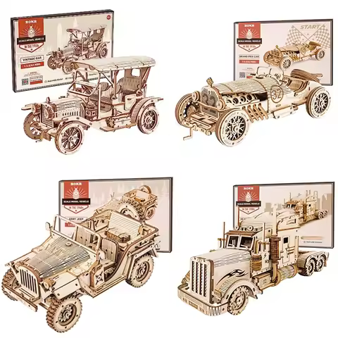 Robotime Rokr 3D Puzzle Car Wooden Model kit Vintage Car 1:18 Army Field Car 1:40 Heavy Truck 1:16 G