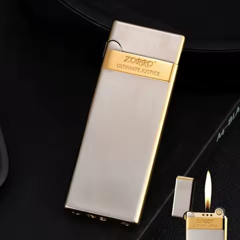 ZORRO Metal Ultra-thin Inflatable Lighter, Grinding Wheel Butane Gas Lighter Cigarette Accessories M