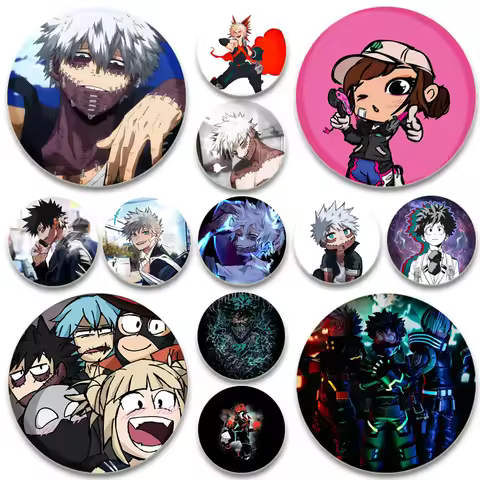 Hero Academia Round Pins Midoriya Izuku Bakugou Katsuki Anime Badge Todoroki Shoto Ochaco Uraraka Ca