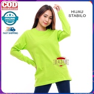 Kaos Polos Wanita Lengan Panjang Katun Combed 30s Premium Original Distro Kekinian Hijau Stabilo