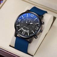 Men's Vintage Quartz Watch Easy to Read Round Dial Watch with Silicone Band for Meeting and Dating