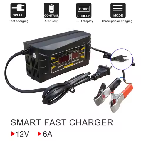 Portable 12V 6A Car Battery Charger AGM GEL Lead Acid Battery Charge 12 Volt Fully Automatic Charger