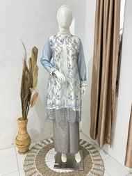Realpict Setelan Tunik Lebaran 2024/Atasan Tunik Lebaran Putih Rok Songket//Tunik Putih Kekinian Kom
