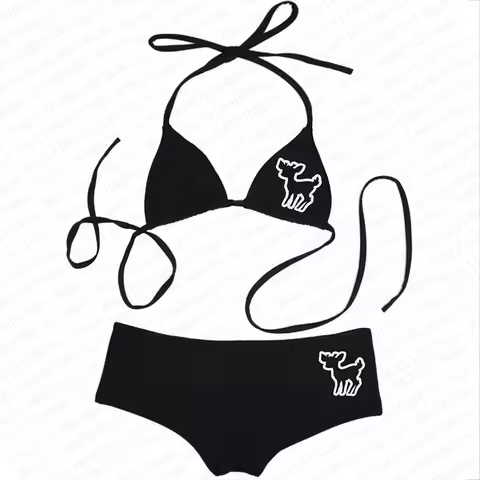 Retro 2000s female punk new beach swimsuit Emo girl Y2k style Gothic garbage swimsuit bikini Y2k swi