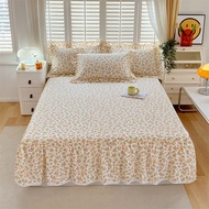 1 PC 100% Cotton Bed Skirt Korean INS Style Floral Print Bed Mattress Cover Lace Ruffles Pillowsham Single Queen King/Super King Size