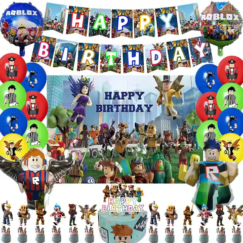1Set ROBLOX Theme Birthday Scene Decoration Supplies Party Decorations Banner Cake Balloons Flag Boy