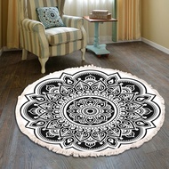 Hand Woven Cotton Linen Carpet Retro Bohemian Round Bedside Geometric Floor Mat Living Room Home Dec