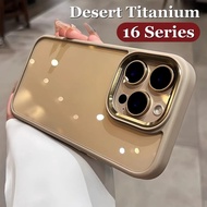 Transparent Phone Case, Desert Titanium Metal Lens, for iPhone 16 Pro Max, 13, 14, 15 Pro Max, Clear