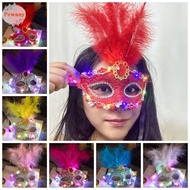 PEWANYMX Feather Mask, Lace Plastic LED Glowing Mask, Queen Light Up Cosplay Costume Half Face Mask Venice Masquerade Mask Show