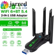 JARRED Dual Band WiFi6 USB Adapter, AX900 Bluetooth 5.4 900Mbps WiFi Dongle, Plug Play 4 Antenna 2.4