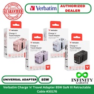Verbatim VBADP-30176 Charge 'n' Travel Adapter 85W GaN III Retractable Cable 30176