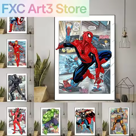 Frameless Marvel Movie Avengers Wall Art Canvas Posters Superhero Spiderman Iron Man Home Decor Chil