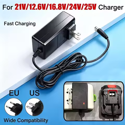 Lithium Battery Charger DC 21V 12.6V 16.8V 24V 25V EU US Plug AC 100-240V Power Drills Electric Wate