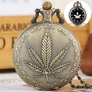 Steampunk Leaf Design Men Women Quartz Pocket Watch Necklace Chain Roman Number Display
