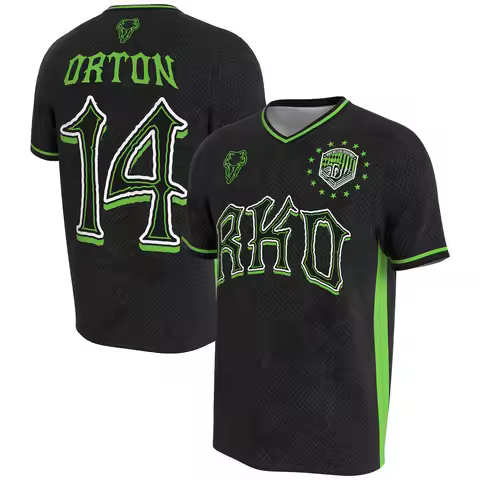 Unisex Black Randy Orton Soccer Jersey 3D Printed Outdoor Sports Quick Drying V-Neck Short Sleeve Fo