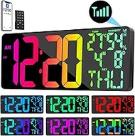 11 RGB Color Changes Large Digital Wall Clock/Bluetooth Auto Time Sync, Remote-Controlled Digital Wa