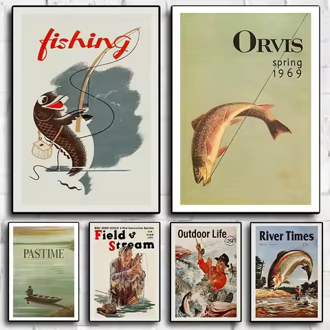 Vintage Fly Fishing Canvas Print Retro Travel Poster Wall Art Hunting Outdoor Sports Decor Lodge Liv
