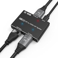 HEZOOMS DisplayPort to DisplayPort HDMI-Compatible Splitter Adapter MST SST Mode 8K@30Hz 4K@120Hz 1 in 2 Out Directional DP1.4 Splitter Dual Monitor for DP and HD Multi Screen simultaneous displays