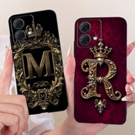 For Motorola Moto G84 G85 Fashion Crown Initial Letter Couple Phone Casing MotoG84 MotoG85 5G Black 